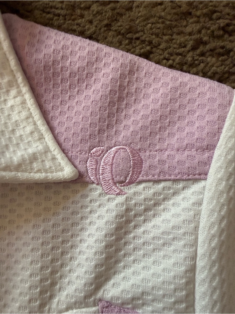 Pearl Izumi White Short-Sleeve Button-Front Top with Light Purple Accents - Picture 9 of 10